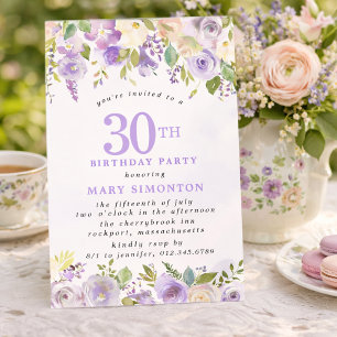PETITE 30th Birthday Party Purple Rose Floral Invitation