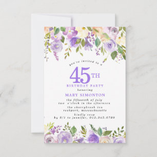 PETITE 45th Birthday Party Purple Rose Floral Invitation