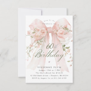 PETITE 60th Birthday Party Elegant Pink Floral Invitation