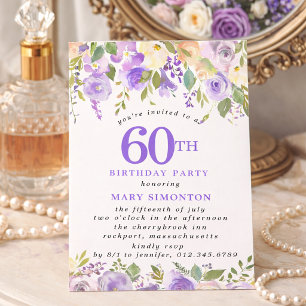 PETITE 60th Birthday Party Purple Rose Floral Invitation