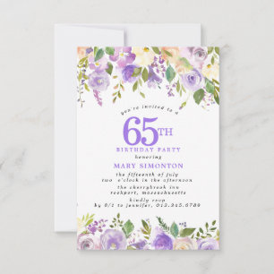 PETITE 65th Birthday Party Purple Rose Floral Invitation