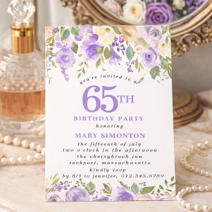 PETITE 65th Birthday Party Purple Rose Floral Invitation