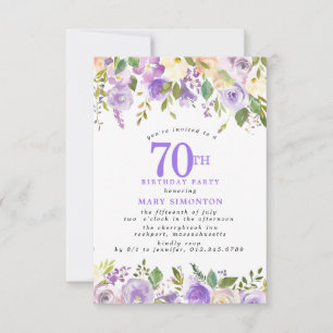 PETITE 70th Birthday Party Purple Rose Floral Invitation