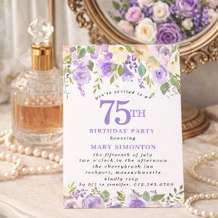 PETITE 75th Birthday Party Purple Rose Floral Invitation