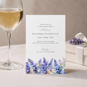 PETITE 80th Birthday Blue July Birth Month Flower Invitation