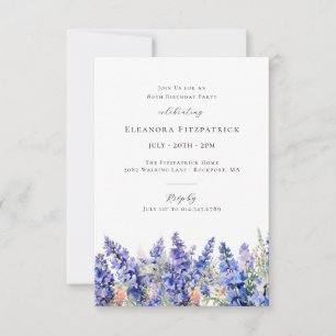 PETITE 80th Birthday Blue July Birth Month Flower Invitation