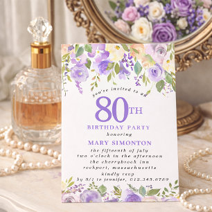 PETITE 80th Birthday Party Purple Rose Floral Invitation