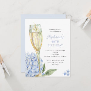 Petite Blue Hydrangea Blooms Birthday Party Invitation