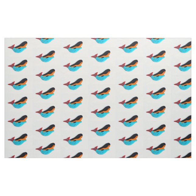 petite blue mermaids on white fabric (Fat Quarter)