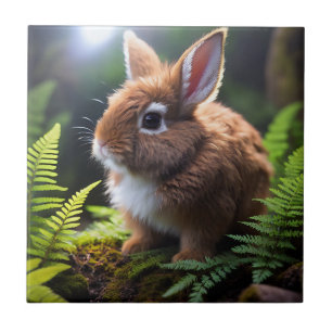 "Petite Charm: The Brown and White Dwarf Bunny" Tile