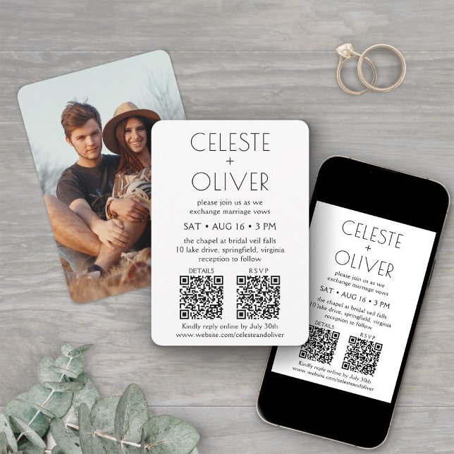 Petite Chic Deco All-In-One QR Codes Photo Wedding Invitation (Creator Uploaded)