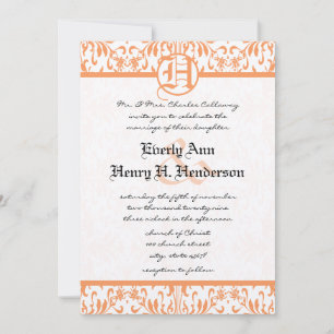 Petite Coral Damask Grey Font Wedding Invitate Invitation