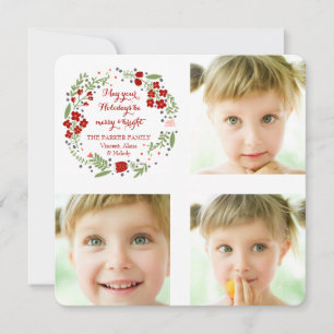 Petite Floral Wreath Holiday Photo Card