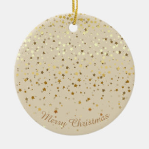 Petite Golden Stars Christmas Ornament-Beige Ceramic Tree Decoration