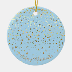 Petite Golden Stars Christmas Ornament-Blue Ceramic Tree Decoration