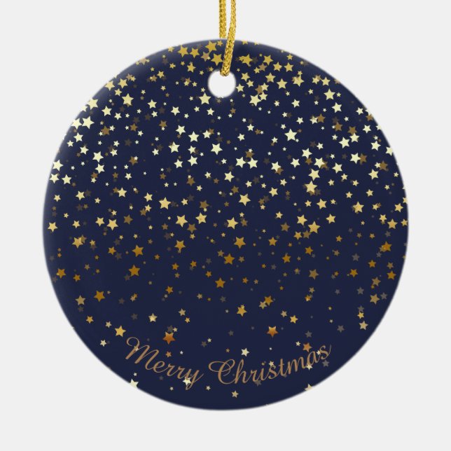 Petite Golden Stars Christmas Ornament-Midnight Ceramic Tree Decoration (Front)