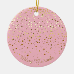 Petite Golden Stars Christmas Ornament-Pink Ceramic Tree Decoration