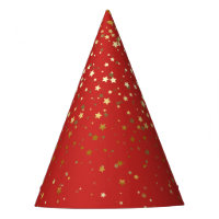Petite Golden Stars Party Hat-Bright Red