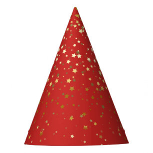 Petite Golden Stars Party Hat-Bright Red Party Hat