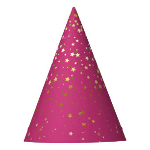 Petite Golden Stars Party Hat-Magenta Hat