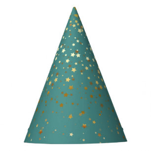 Petite Golden Stars Party Hat-Teal Hat