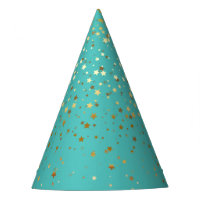 Petite Golden Stars Party Hat-Turquoise Sea