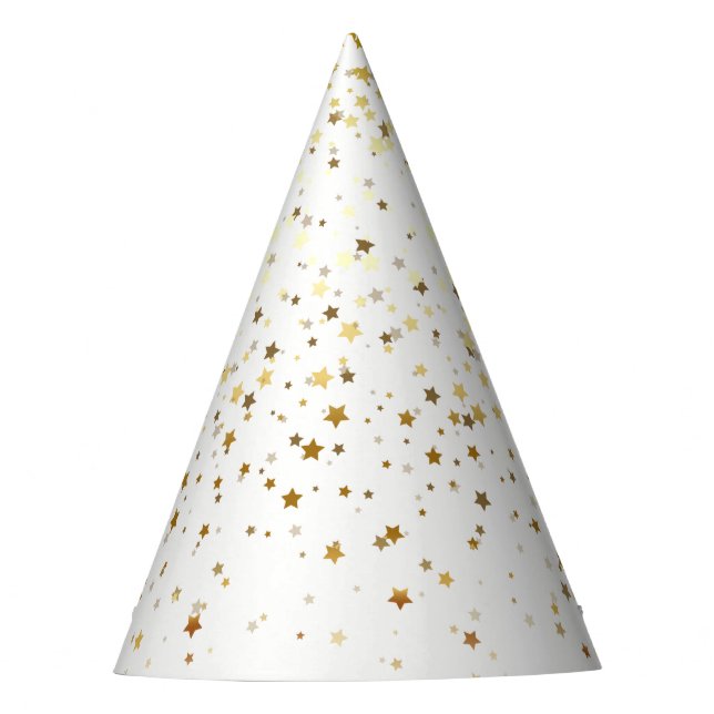 Petite Golden Stars Party Hat-White Party Hat (Front)