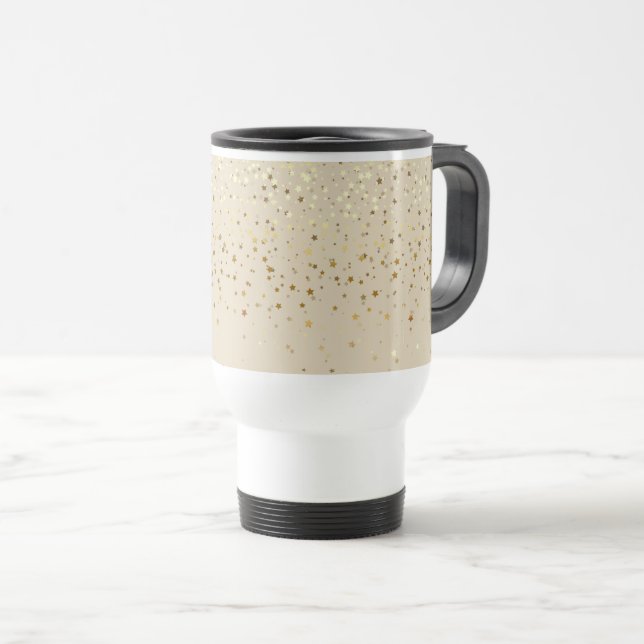 Petite Golden Stars Travel Coffee Mug-Beige Travel Mug (Front Right)