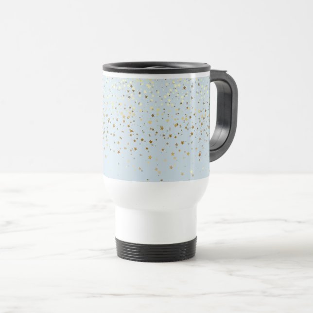 Petite Golden Stars Travel Coffee Mug-LGHT Blue Travel Mug (Front Right)
