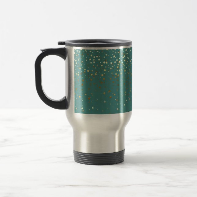Petite Golden Stars Travel Coffee Mug-Teal Travel Mug (Left)