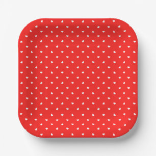 Petite Hearts on Bright Red  Paper Plate