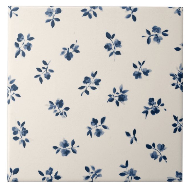 Petite Indigo Botanical Sprigs Tile (Front)