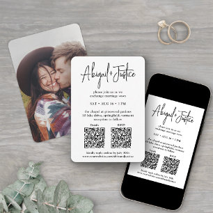 Petite Minimal Script All-In-One QR Photo Wedding Invitation