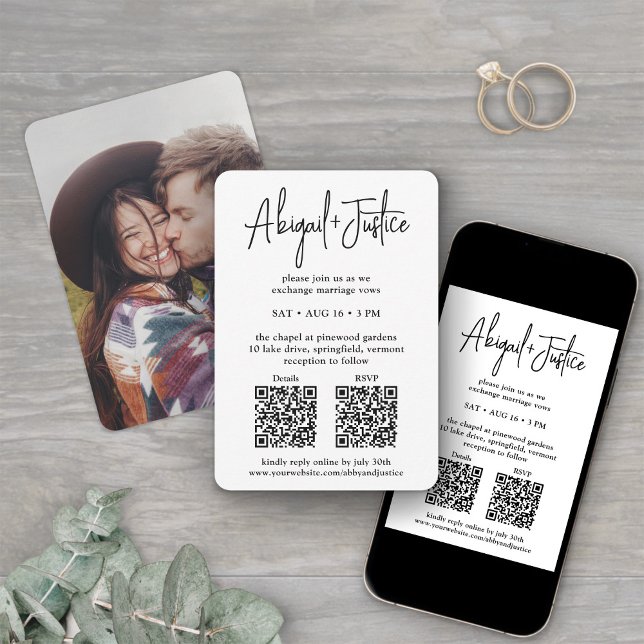 Petite Minimal Script All-In-One QR Photo Wedding Invitation (Creator Uploaded)
