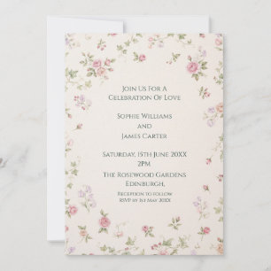 Petite Pink Rose Wedding Invitation