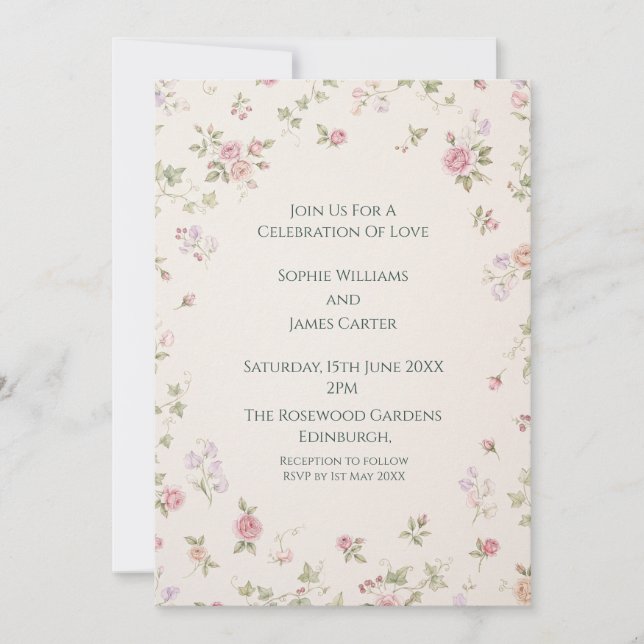 Petite Pink Rose Wedding Invitation (Front)