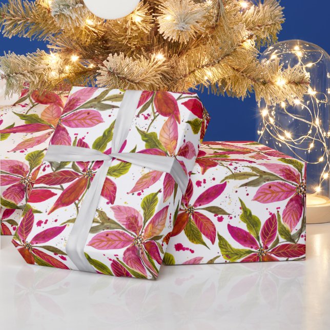 Petite Poinsettias Pink, Red, and Green Holiday Wrapping Paper (Holidays)
