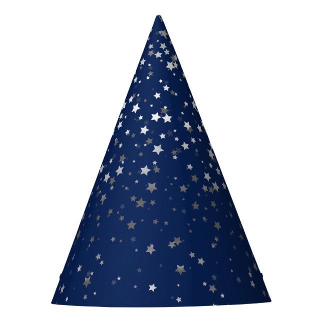 Petite Silver-Grey Stars Party Hat-Midnight Blue Hat (Front)