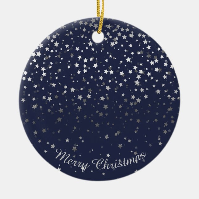 Petite Silver Stars Christmas Ornament-Midnight Ceramic Tree Decoration (Front)