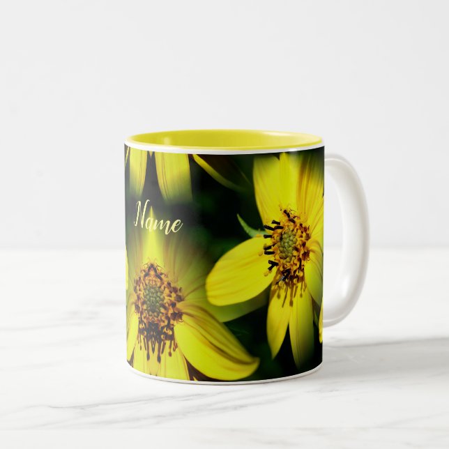 Petite Sunflowers Personalised Two-Tone Coffee Mug (Front Right)