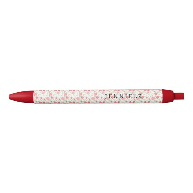 Petite Tiny Red Flowers Black Ink Pen (Front)