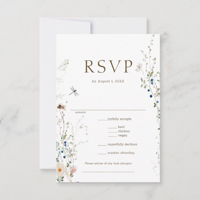 Petite Wildflower Wedding meal choice RSVP  (Front)