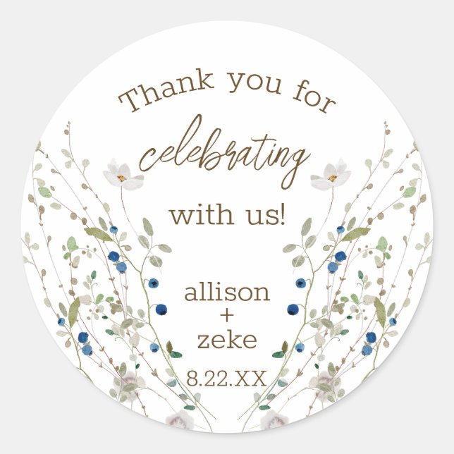 Petite Wildflower Wedding thank you favour Classic Round Sticker (Front)