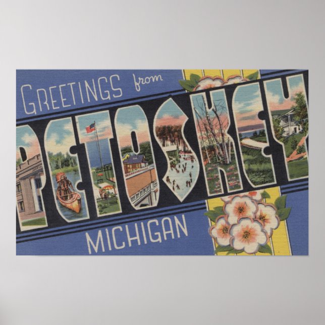 Petoskey, Michigan - Large Letter Scenes Poster (Front)