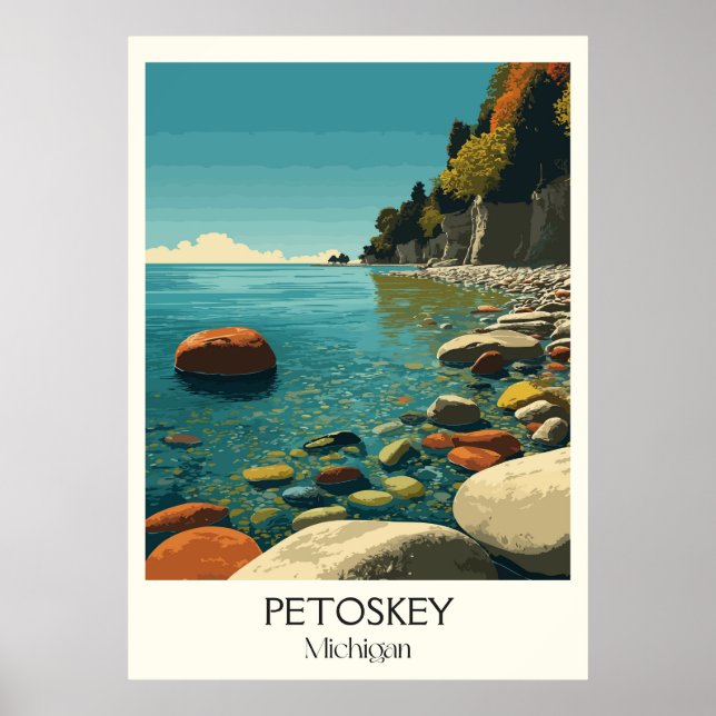 Petoskey Michigan Vintage Lake Michigan Coast Art Poster (Front)