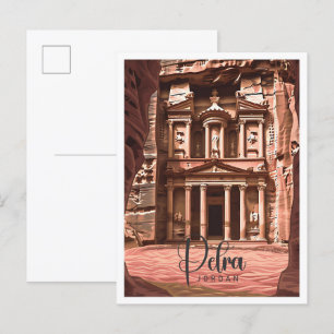 Petra Jordan Vintage Art Travel Illustration Postcard