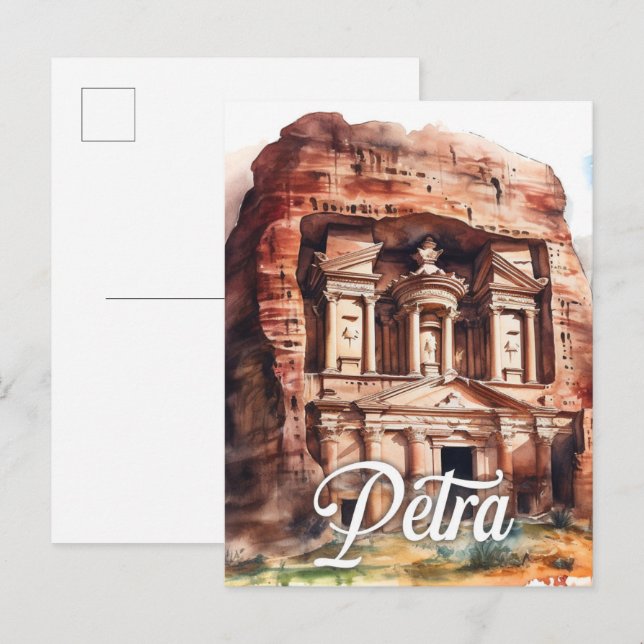 Petra Jordan Watercolor Painting Travel Postcard (Front/Back)