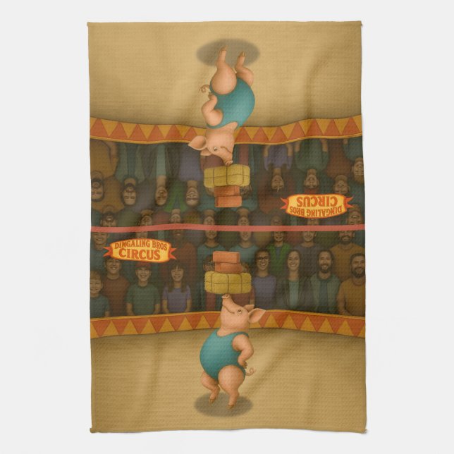 Petra pig balancing act tea towel (Vertical)