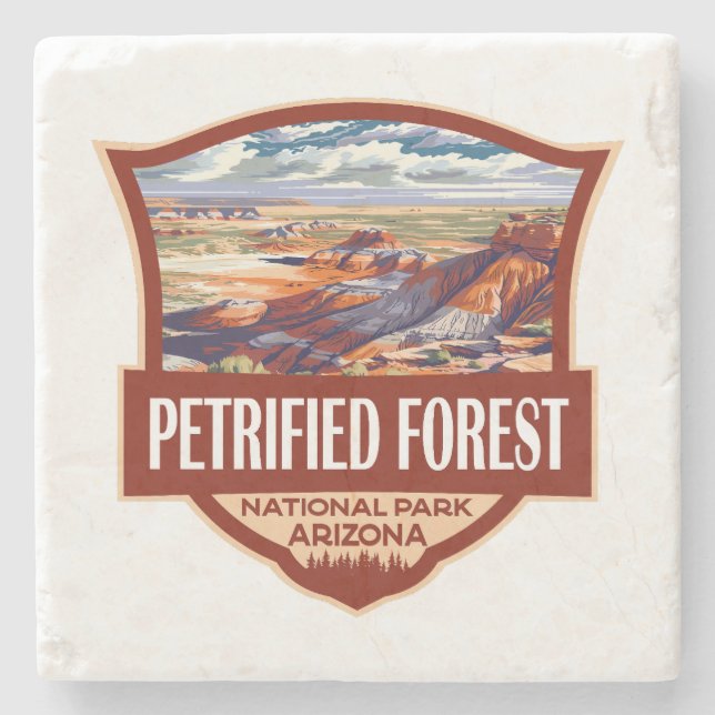 Petrified Forest National Park Illustration Retro  Stone Coaster (Front)