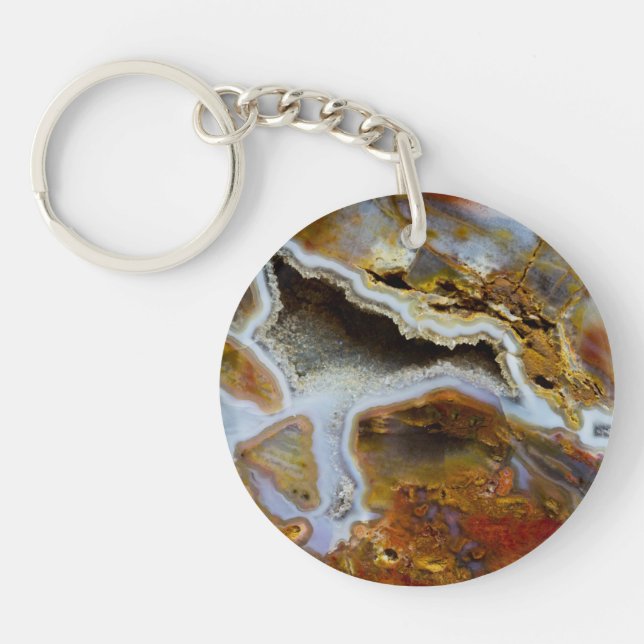 Petrified Wood With Crystals Key Ring (Front)